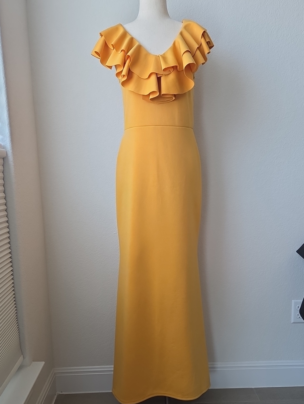 Sunshine Gold Long Ruffle V-Neck Maxi Dress Gown Day Of The Dead Marigold Yellow